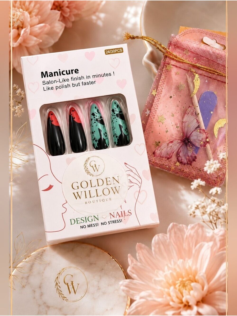 Black Green Design Press On Nails